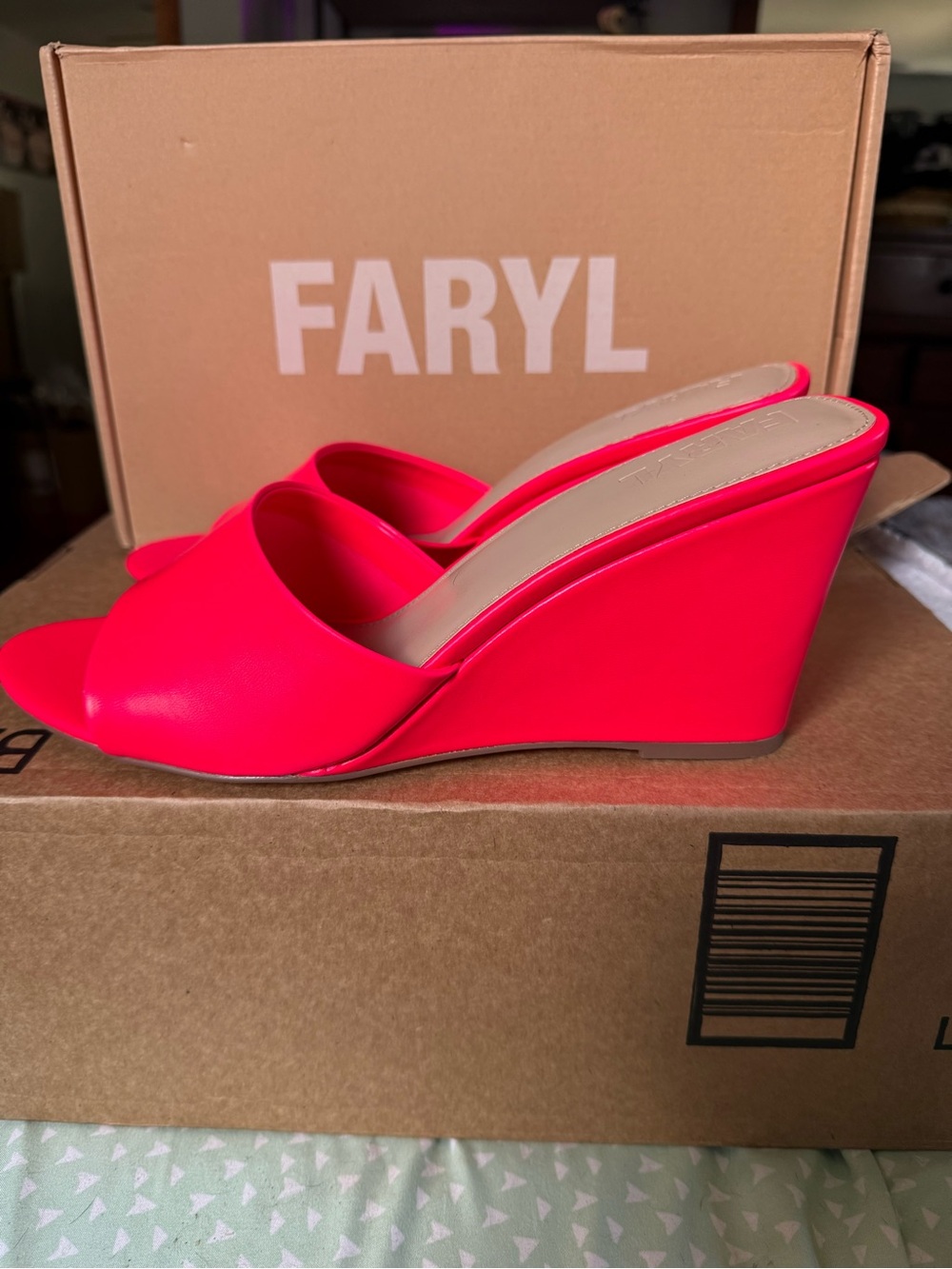 Farylrobin Neon Pink Open-Toe Wedge Slide